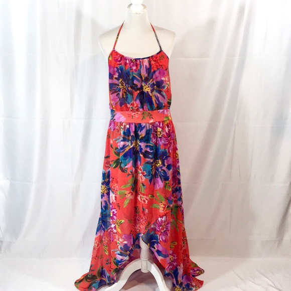 Bisou Bisou Dresses & Skirts - Bisou Bisou bright floral halter high low maxi dre